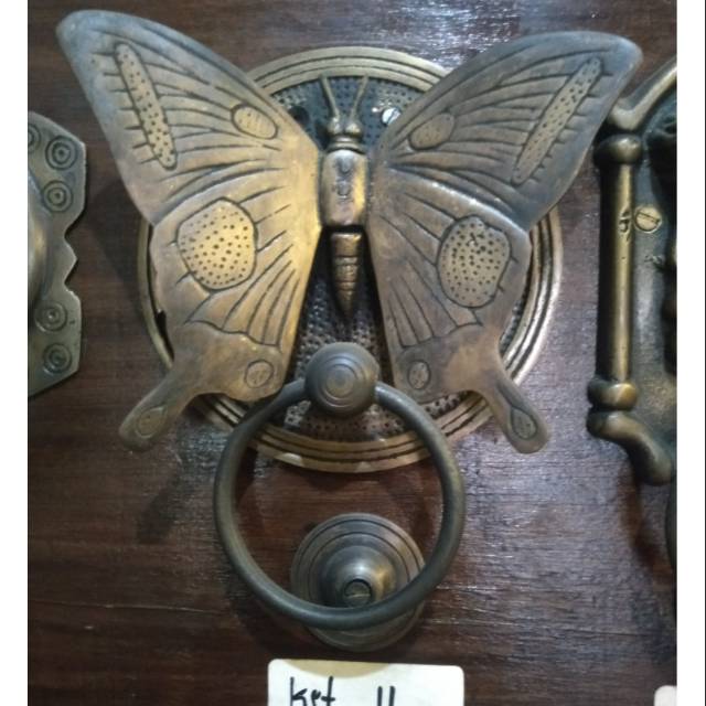 Ketukan Pintu Rumah Pagar Kuningan Antik Murah Motif Kupu-kupu 011