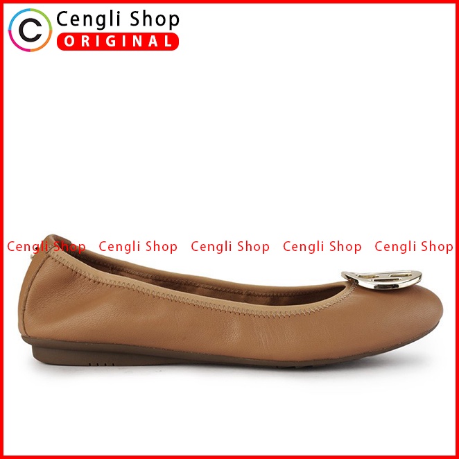 SEPATU FLAT KULIT HUSH PUPPIES WANITA ORIGINAL TERBARU COKLAT HW06