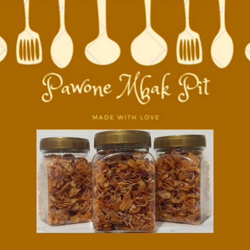 

Bawang goreng premium toples kotak. || Brambang goreng