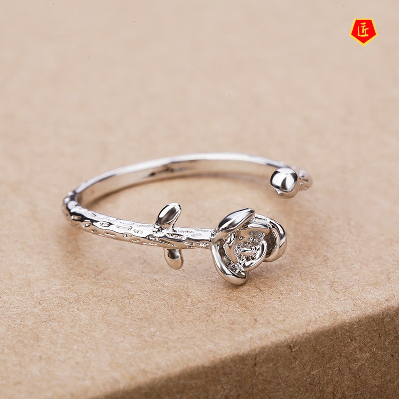 [Ready Stock]Women's Artistic Rose S925 Silver Ring Korean Temperament