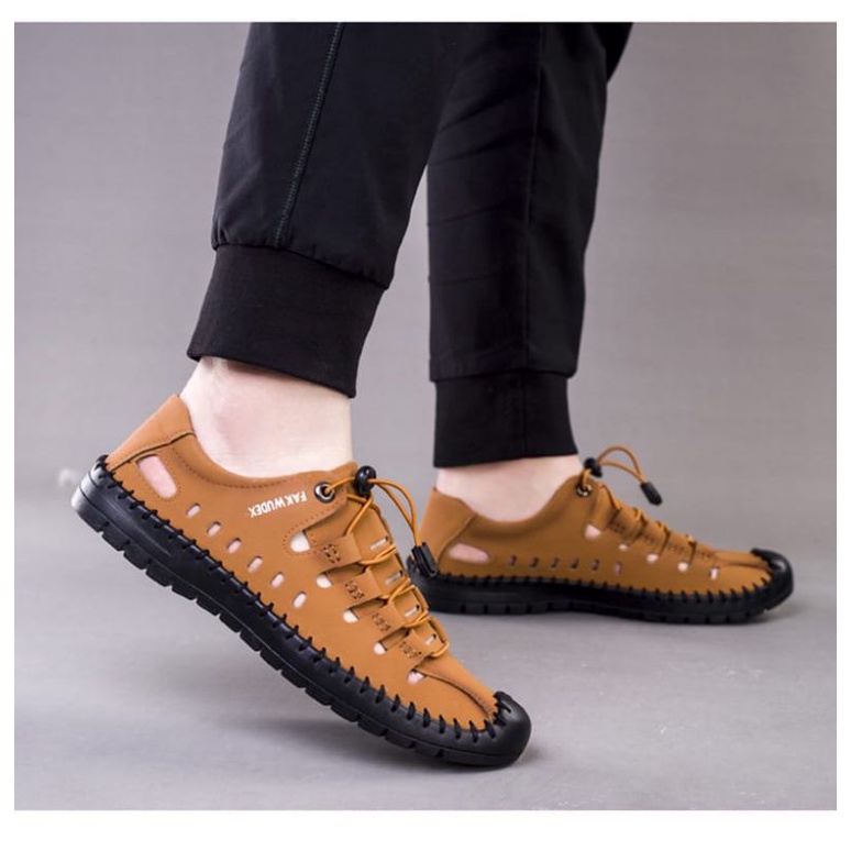 Sepatu casual pria casual kuning santai pormal dewasa laki laki sepatu slip on