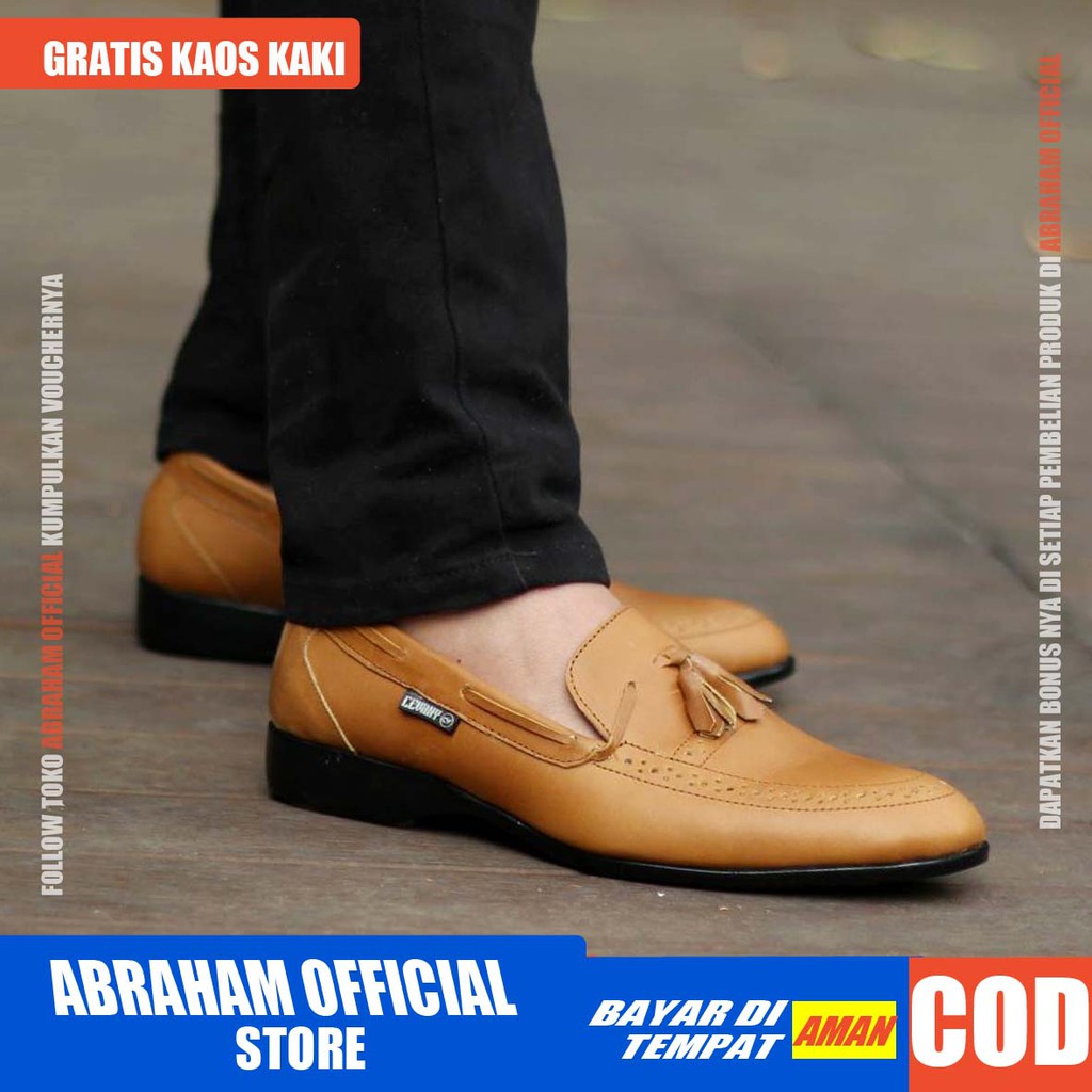 ABRHM x DEROSA Sepatu Kasual Pria Sepatu Pria Casual Kulit Asli Pantofel Sepatu Casual Ori Sepatu Kerja Kantor Semi Formal Anti Slip Kuliah Kondangan Gaya keren Kekinian Murah Terlaris