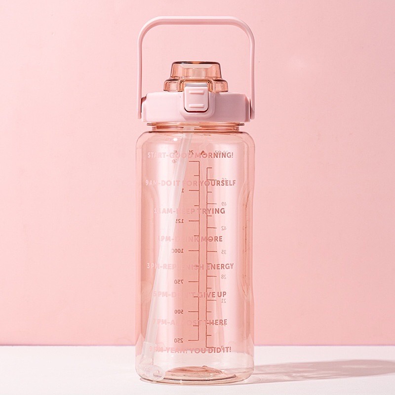 dc88 Botol Minum 2L Transparan Botol Motivasi dengan Penanda Waktu Kapasitas 2L Transparan