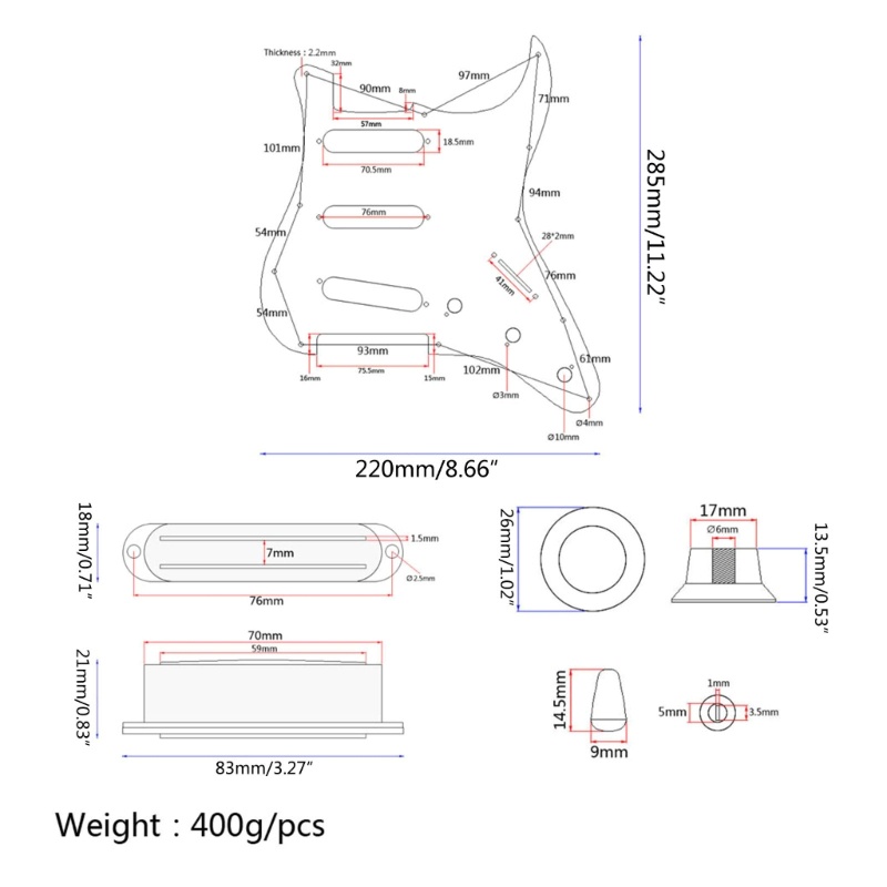 Set Pickguard Gitar 3 Lapis Dengan Switch 5 Arah