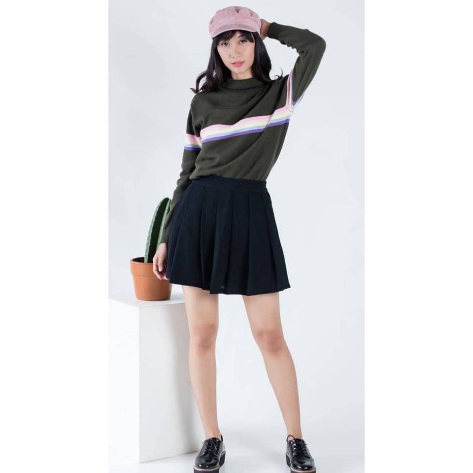 Sweater Turtleneck Wanita Rainbow Candy Rajut