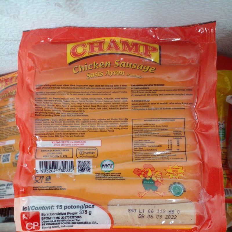 

Champ Sosis 375gram/Sosis Champ ayam