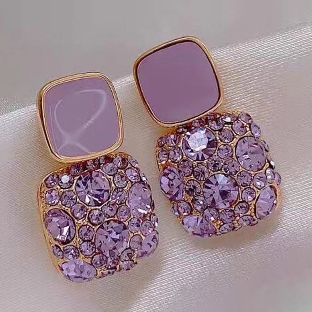 Hu Hu Hu Hu Hu Alat Bantu Pasang Kacamata♡ 1 Pasang Anting Stud Berlian Imitasi Bentuk Persegi Gaya Vintage Untuk Wanita