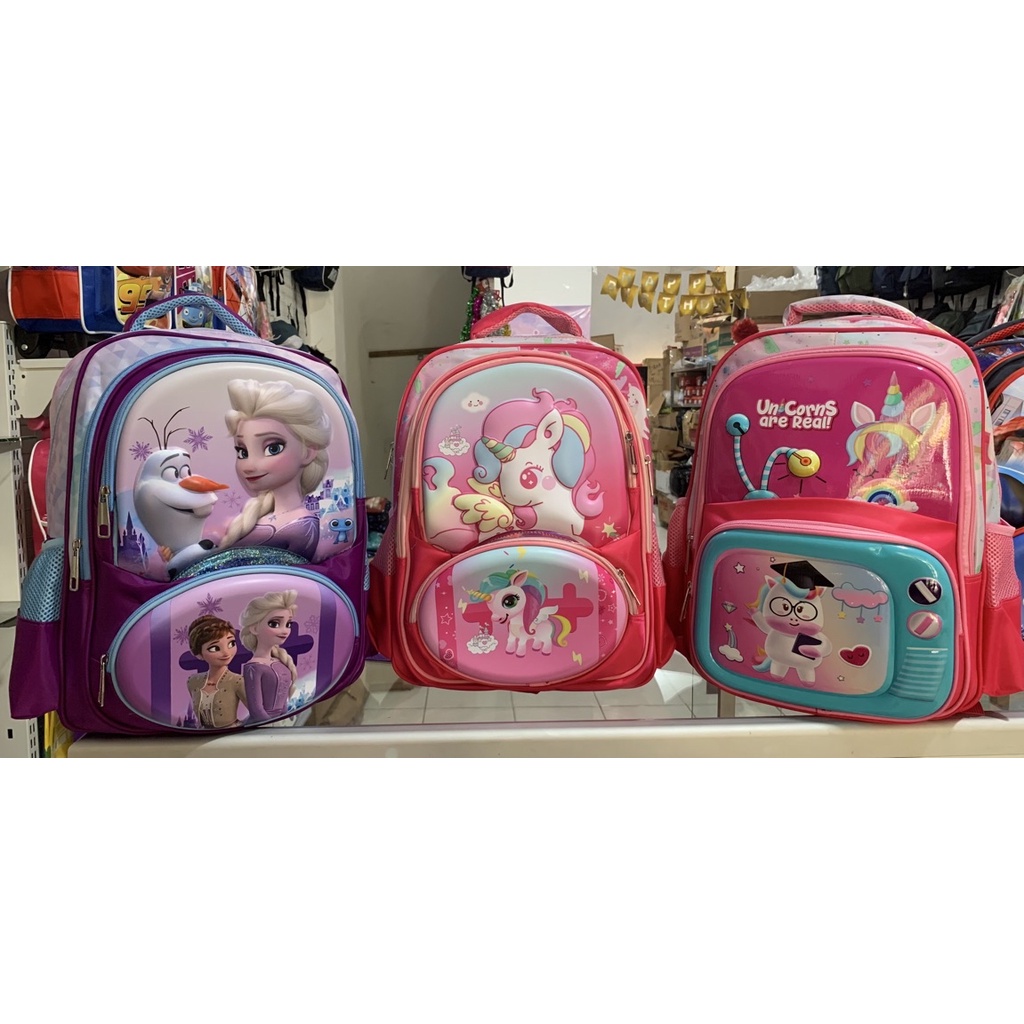 Tas sekolah anak perempuan SD import timbul karakter frozen