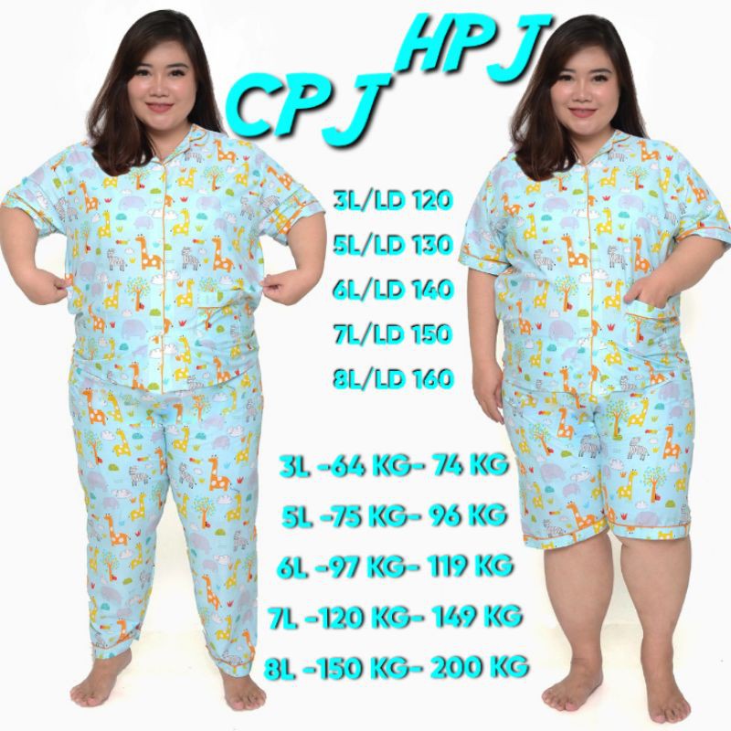 PIYAMA JUMBO CELANA PENDEK WANITA LD 130 120 SET BAJU TIDUR CEWEK DEWASA SETELAN KATUN KARAKTER-JERAPAH