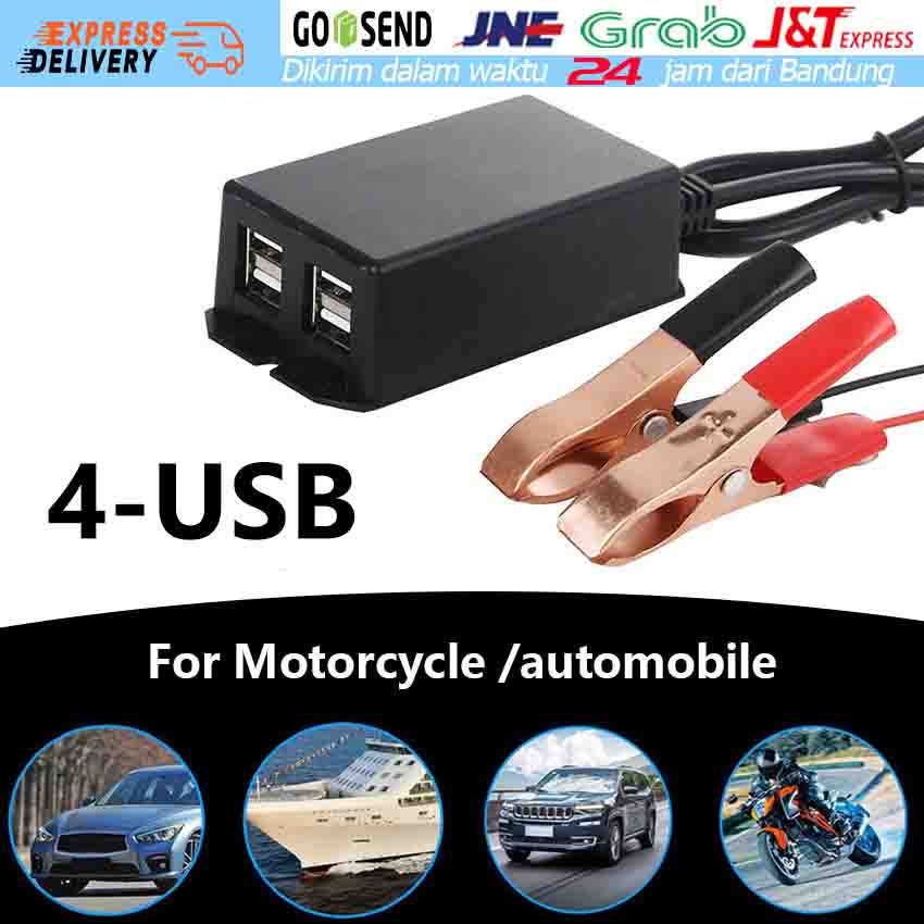 4 USB CHARGER AKI DI MOTOR - SAMBUNGAN CHARGER HP KE AKI MOTOR - CASAN HP DI MOTOR - CHARGER MOTOR