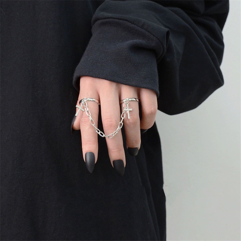 Cincin Rantai Jari Model Silang Dapat Disesuaikan Gaya Retro Punk Hip Hop Untuk Pria Dan Wanita