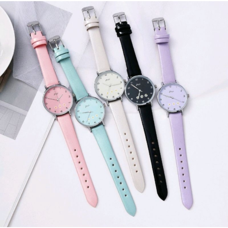 Jam Tangan Wanita Analog Motif Tiga Bunga Daisy (005PU)