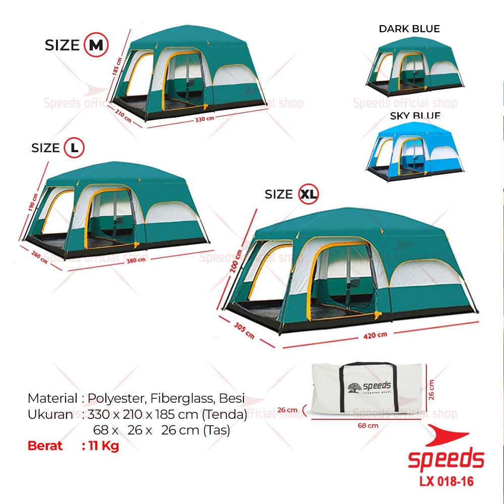 SPEEDS Tenda Camping Tent Besar Muat 3-5 Orang Tenda Kemah Outdoor + Kanopi Double Layer 018-16