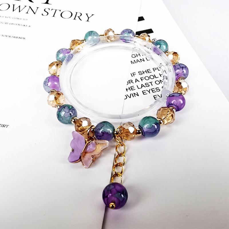 Gelang Manikmanik Kristal Warna Warni Bandul Bungakupukupu Gaya Koreabohemian Handmade Untuk Wanita