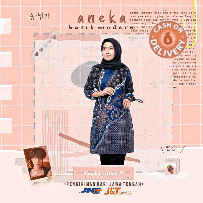 DRESS BATIK TUNIK BDP SELUTUT WARNA BIRU DONGKER NAVY NAVI PUTIH ABU KONDANGAN KERJA KANTOR XXL