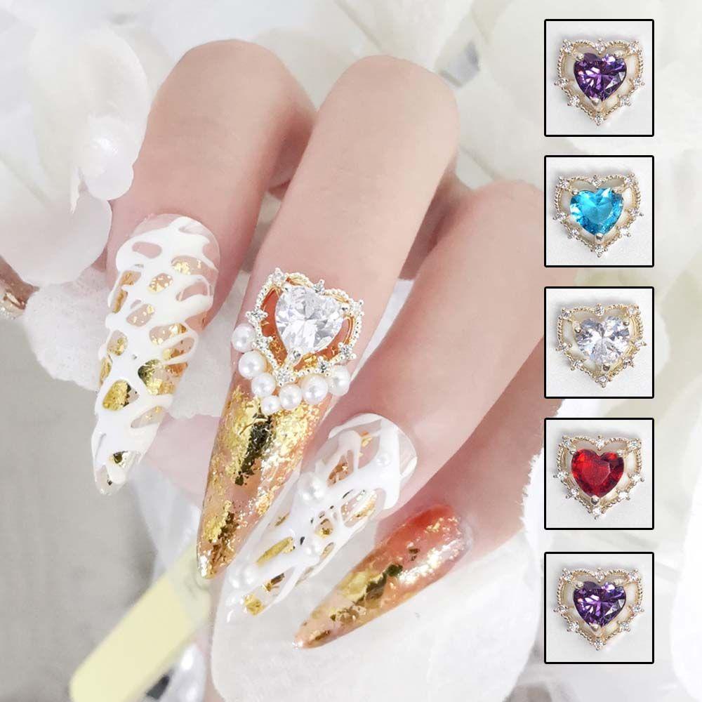 Mxbeauty Ornamen Berlian Imitasi Bentuk Hati Bahan Alloy Untuk Dekorasi Nail Art