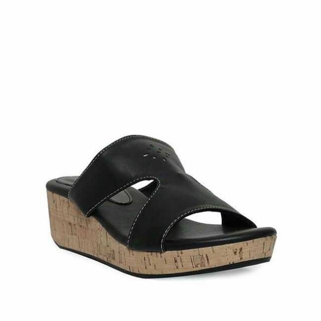 NOCHE Sandal Wedges Wanita Casual Empuk Nyaman Dipakai - Arrow Black / Maroon