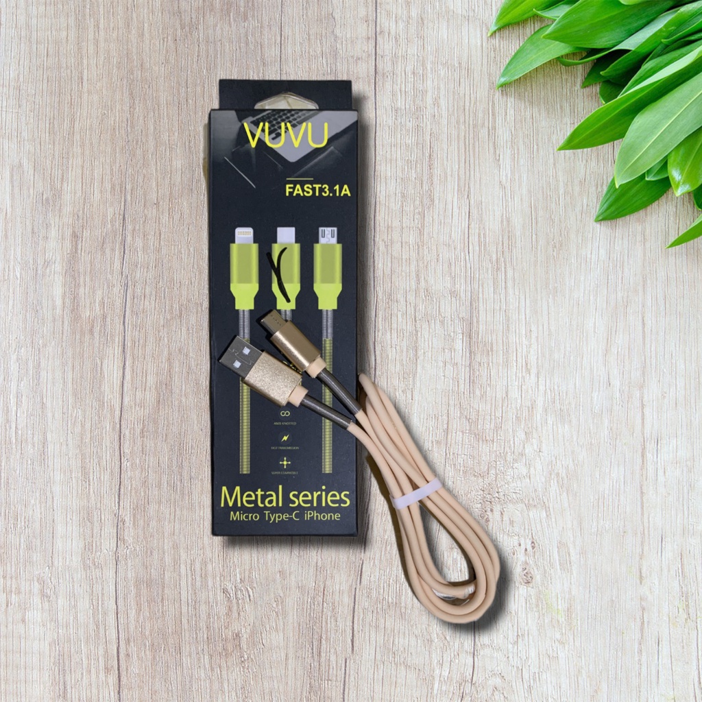 Kabel Data Vuvu Metal Series 100cm Fast 3.1A Micro USB/TYPE C/LIGHTNING