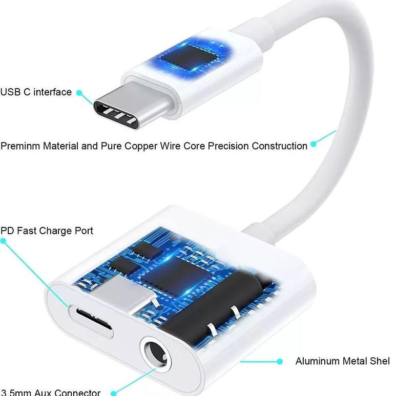 [KODE PRODUK PNLCP5487] Type C 2 in 1 Adapter Aux Audio Hifi DAC Adapter USB C to 3.5mm Earphone Jac