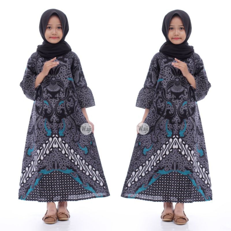 Batik Couple keluarga sania ruffle ori ndoro jowi dnt Set Couple Keluarga Modern DIMENSI ABU-Gamis ank