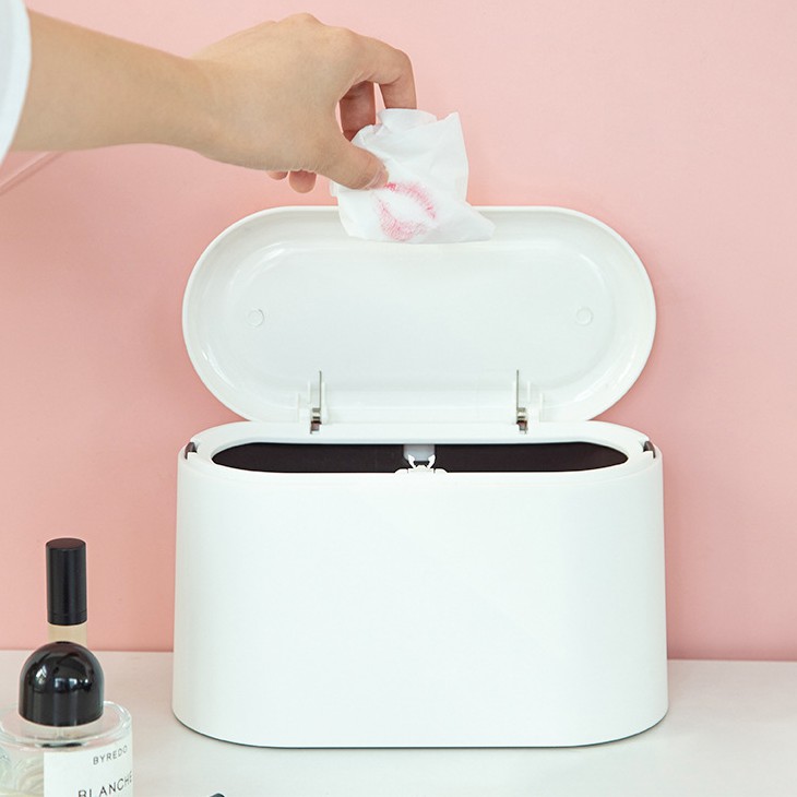 H 298 TEMPAT SAMPAH MINI MEJA LUCU MINIMALIS PP TUTUP POLOS PASTEL