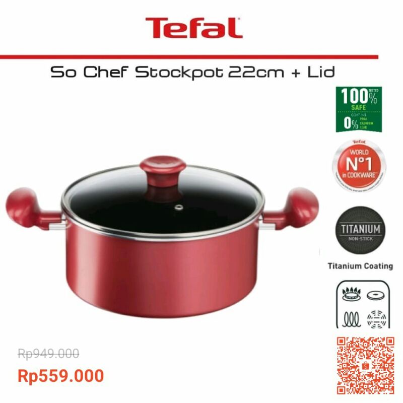 PROMO New SO CHEF  Stockpot 22 cm + Lid. Titanium non stick coating Tefal