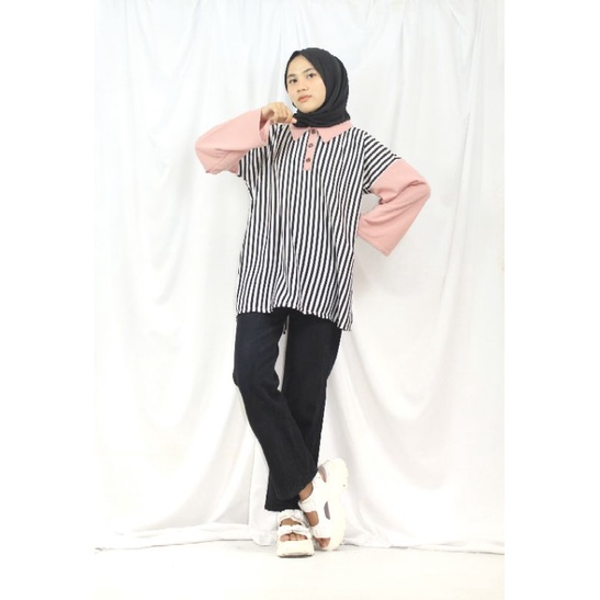 INAFHA TOP - Promo 10.10 Atasan Blouse Stripe Busui Friendly Oversized Pastel