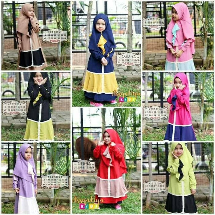 gamis anak set khimar Zifana ori assyabiya Gamis anak set bahan wolf