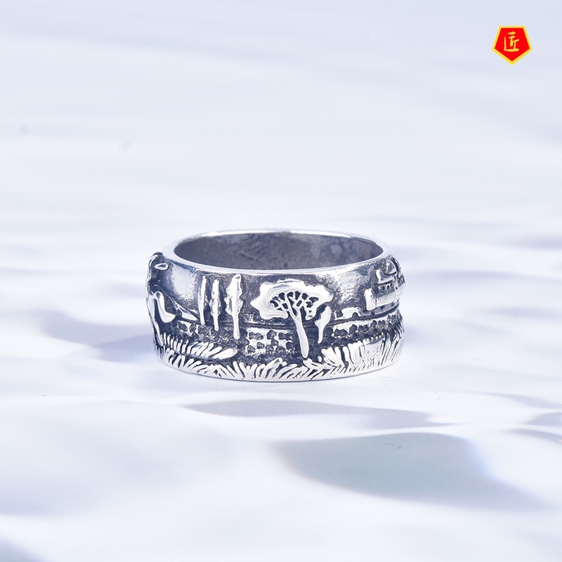 [Ready Stock]Creative Silver Black Carving Ring