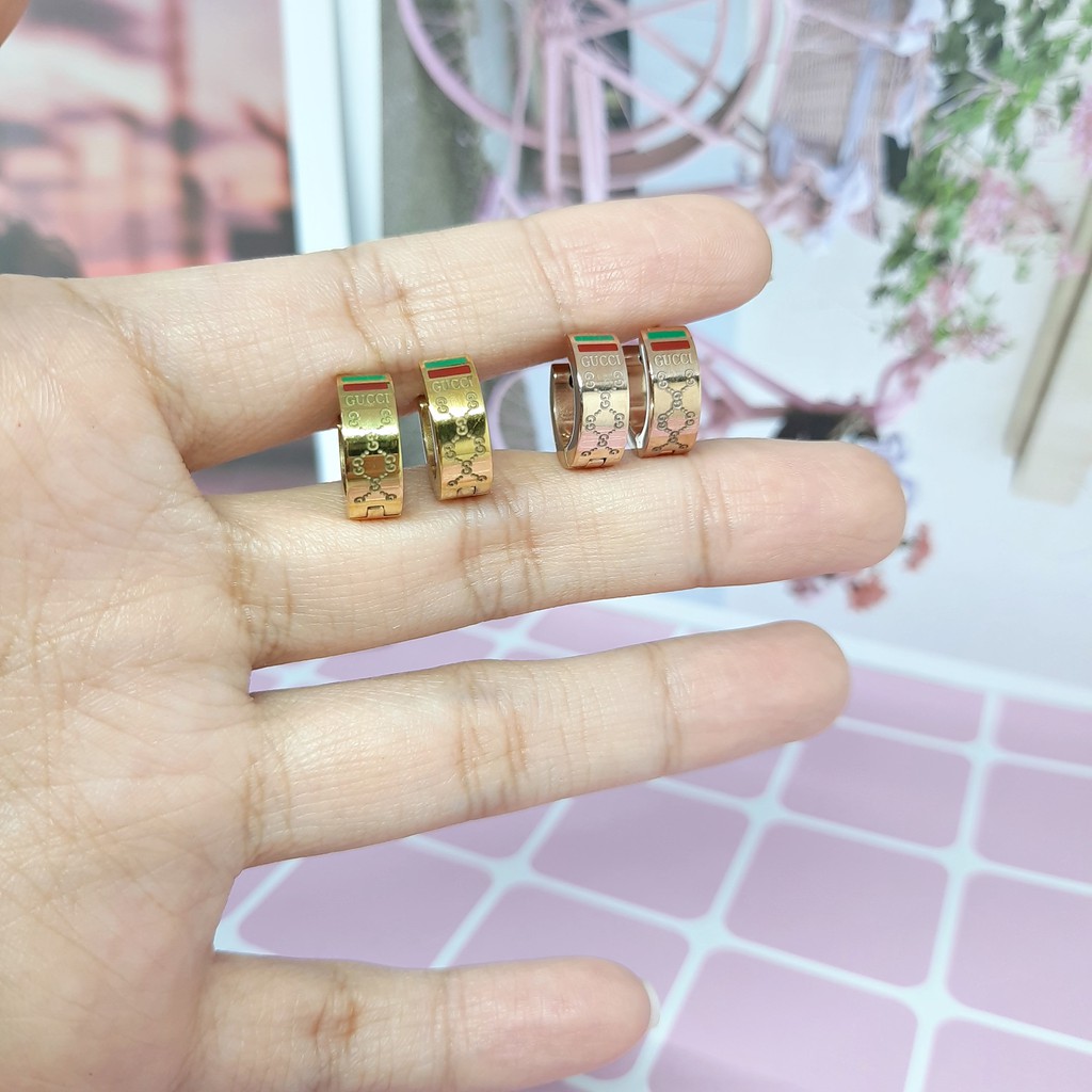 Anting Korea Fashion Titanium Brand G Hoop Rose Gold - BE373