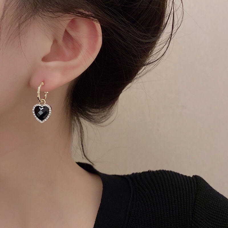 Anting Rodium Black Love Korea Style Fashion Elegan Style