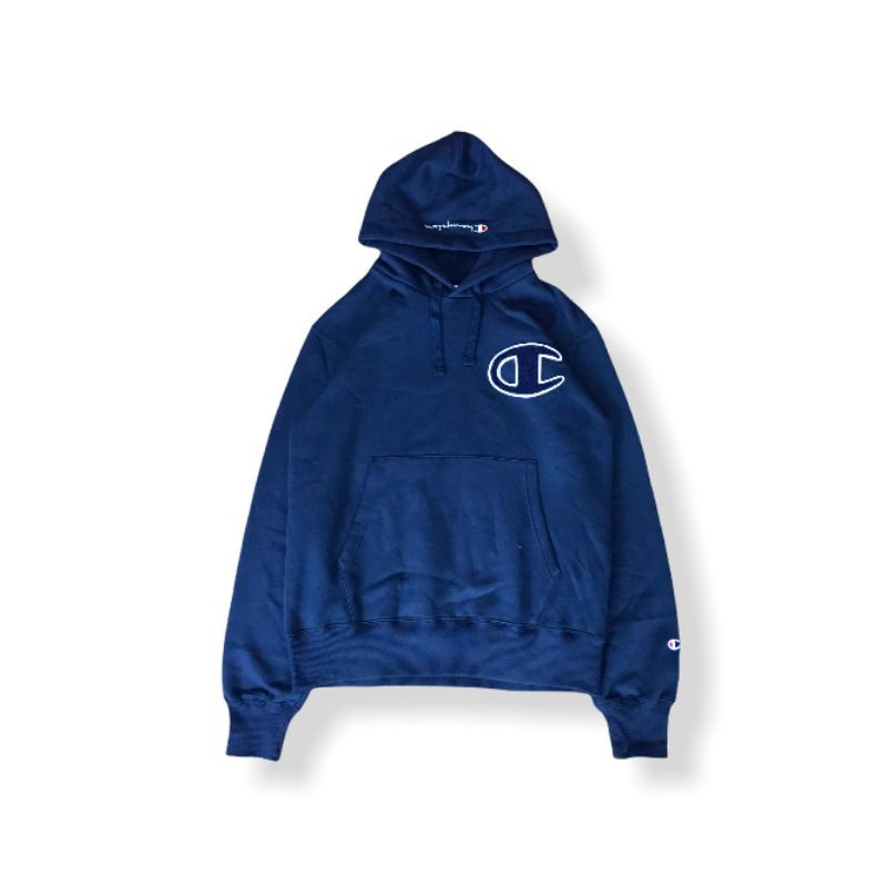 CHAMPION PULL OVER HOODIE BIG LOGO C PATCH C3 - L119 (Navy)