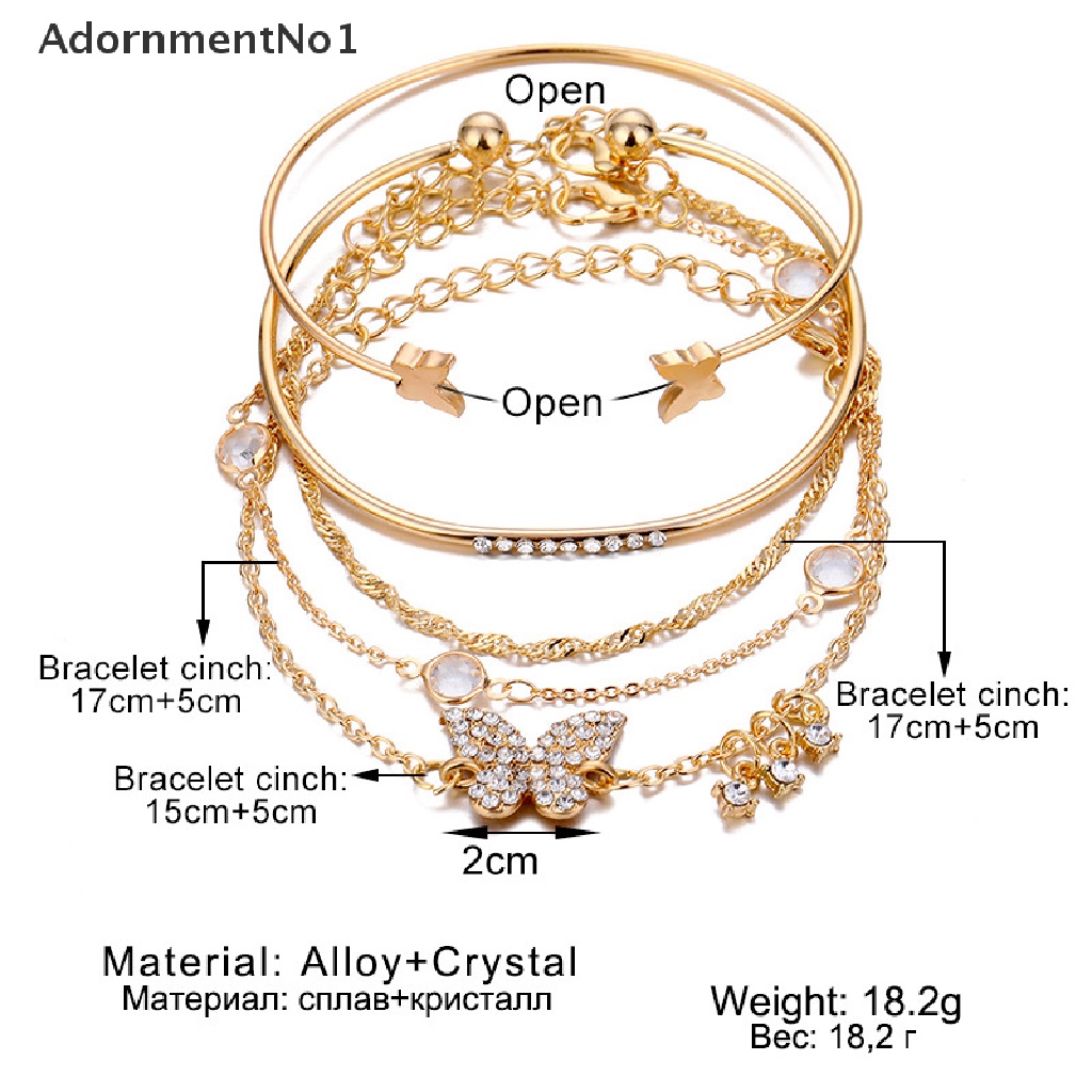 [AdornmentNo1] 5PC New Bohemian Elegance Open Bracelets Rhinestone Butterfly Bracelet Girl Gift [new]