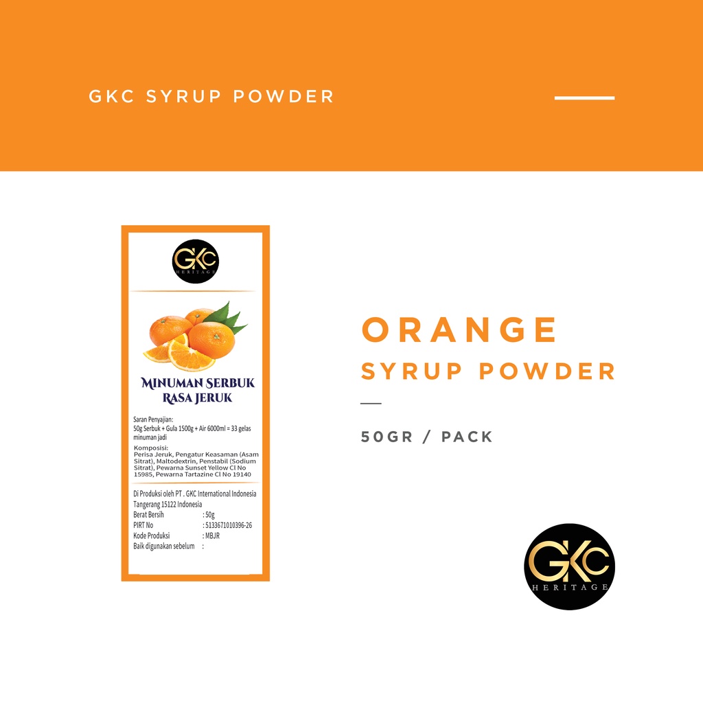 Bubuk Sirup Orange / Jeruk Powder Syrup Serbuk Minuman Powder Drink Kekinian GKC Heritage 50 gr