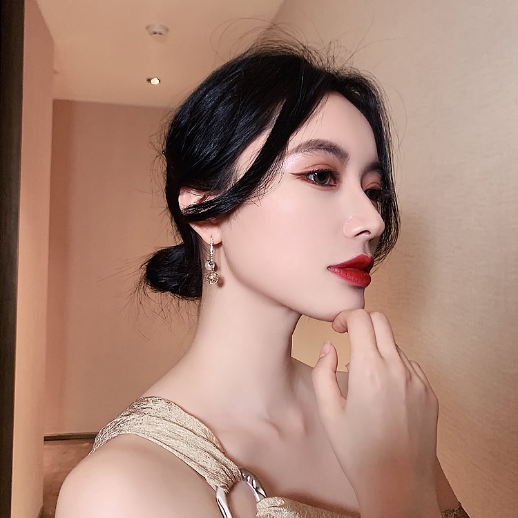 Anting Mutiara Kait Berlian Berkilau Motif Bulat lady's elegant vintage Korea