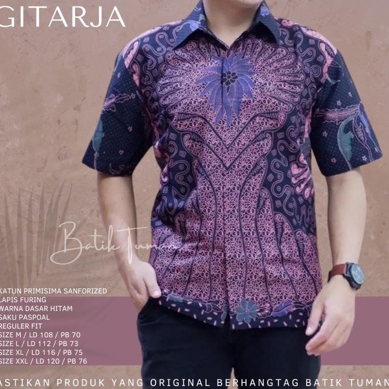 GITARJA Atasan Kemeja Batik Pria Lapis Furing PREMIUM Lengan Pendek Batik PINK LILAC SUKET SEGOro