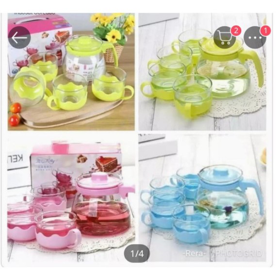 TEAPOT ISI 5 SUN GLASS / Gelas Minum Teh Dan Kopi / Teko