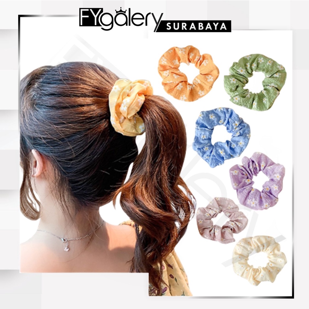 FYGALERYSURABAYA  ACC167 Scrunchie Besar Motif Bunga Ikat Rambut Hijab Hairband Aesthetic Isi 8 Pcs Aksesoris Rambut