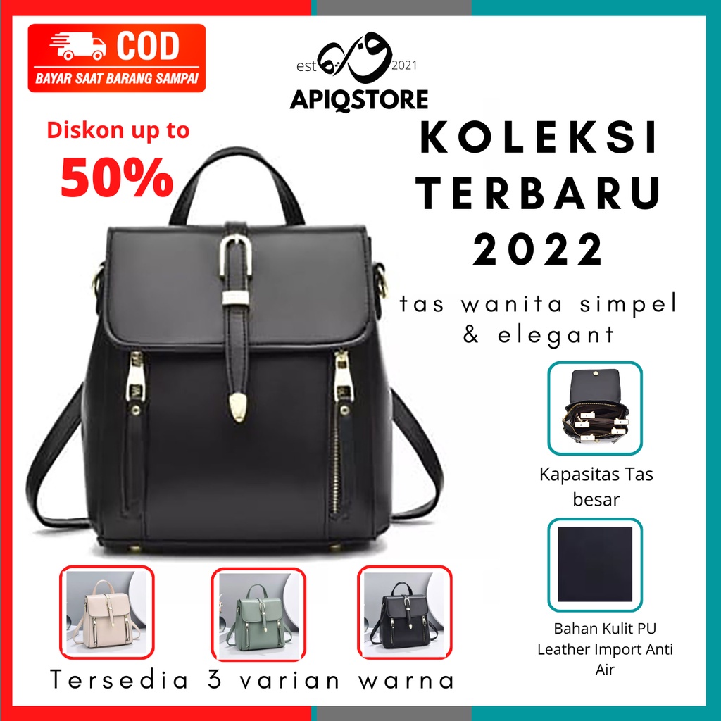 APIQSTORE tas ransel cewek cantik korea import backpack wanita simpel elegant bisa selempang untuk k