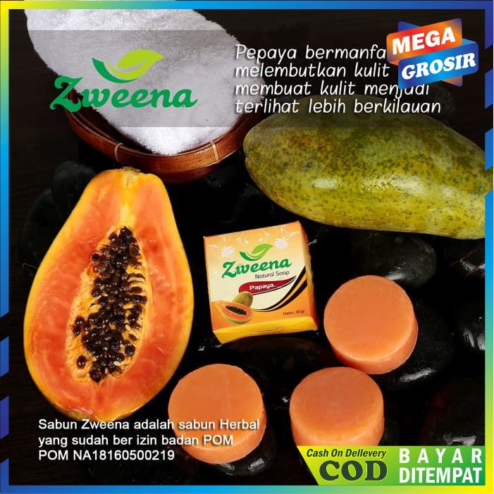 PROMO SABUN ZWEENA NATURAL SOAP PAPAYA ( SABUN HERBAL BER BPOM )