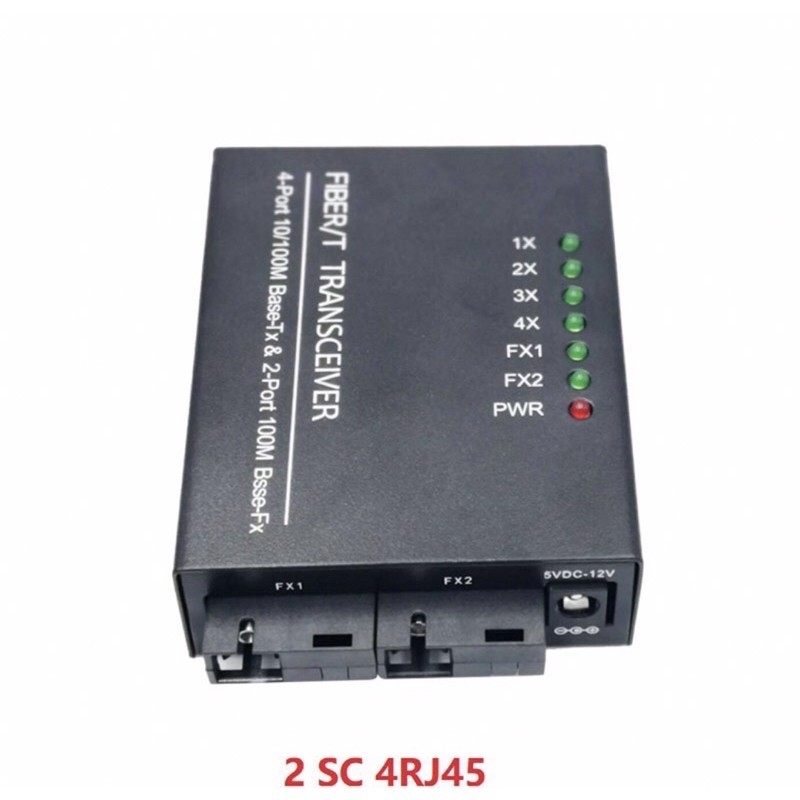 Media Converter 2SC Port FO to 4 Port LAN RJ45 10/100Mbps Fiber Optik Converter Ethernet Switch