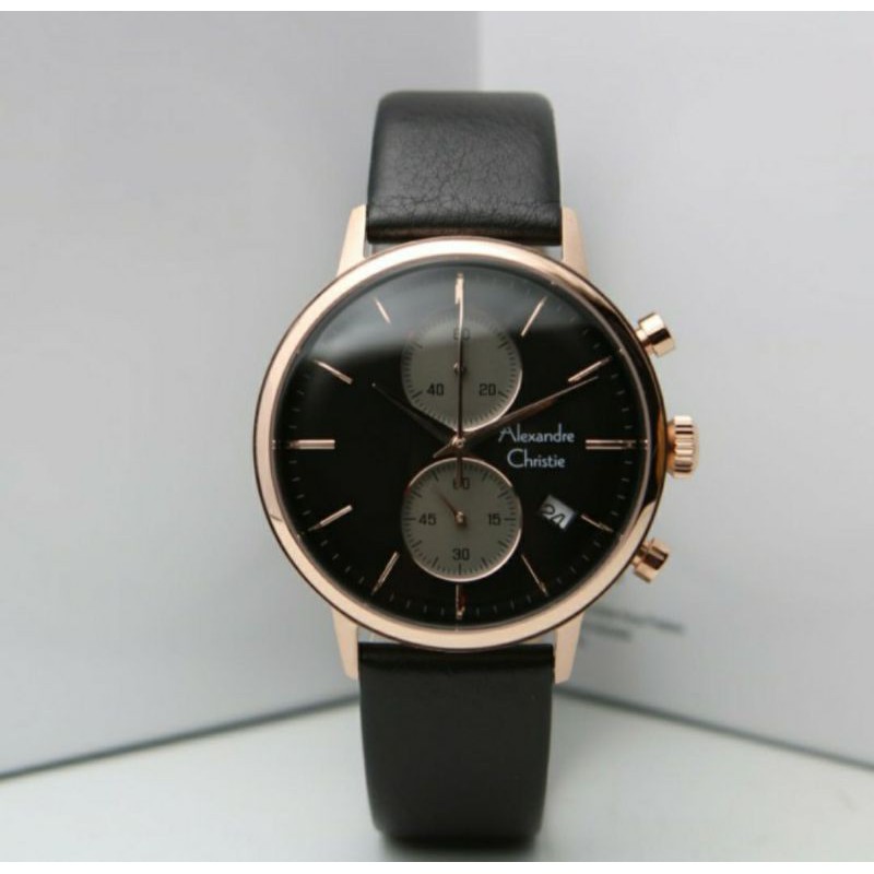 JAM TANGAN PRIA ALEXANDRE CHRISTIE AC 6572 BLACK ROSEGOLD ORIGINAL