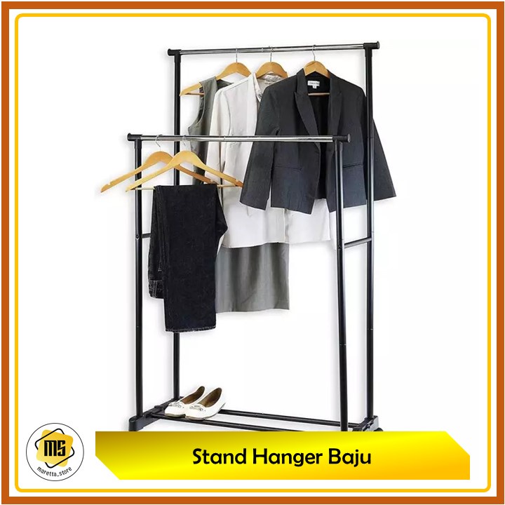 Stand Hanger Gantungan Baju Double Rod Rack