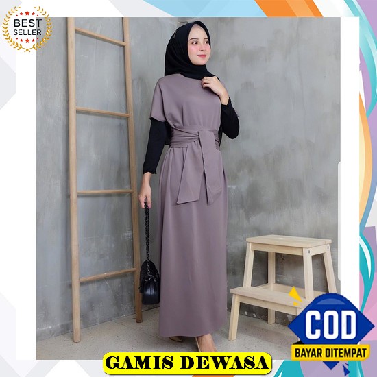 Baju Gamis Maxi Dress Longdress Lilac Wanita Muslim Dewasa Remaja Lengan Balon Pesta Kondangan Lebar