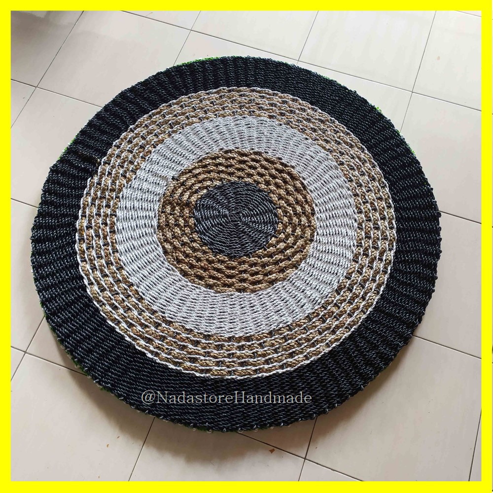 RUG SEAGRASS HITAM MENDONG 120 CM / KARPET ANYAMAN / TIKAR BULAT