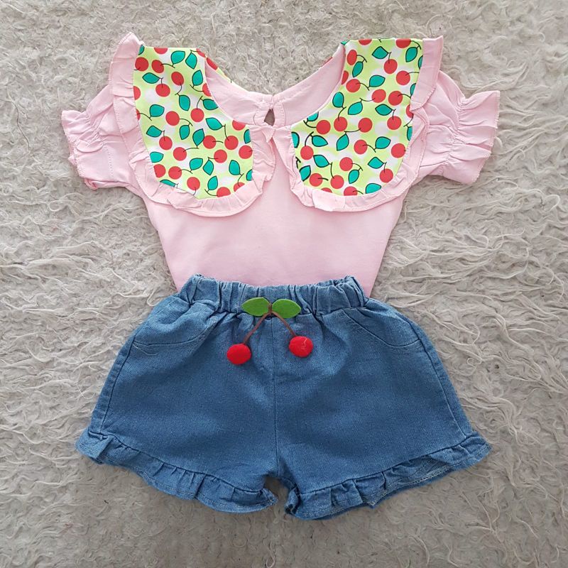 Baju Anak Perempuan Import Cherry Collar shorts