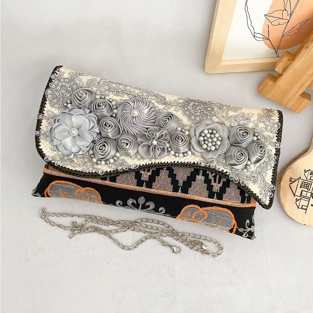 RJ CRAFT - Clutch Tapis Bordir Clutch Wanita Eksklusif Clutch Pesta Anyaman Pandan