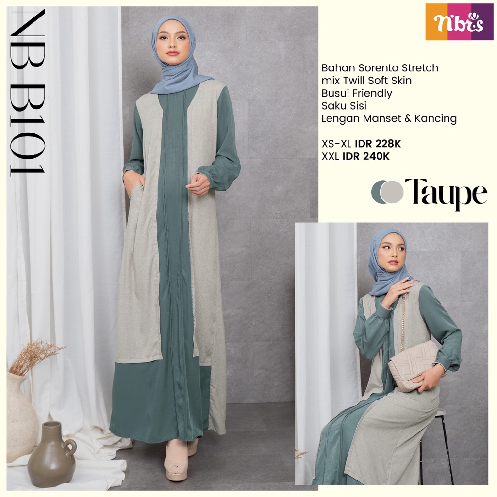 Nibras Gamis NB B101 Bahan Sorento Stretch mix Twill Soft Skin Dress Fashion Muslimah Simpel by Nibras bisa COD