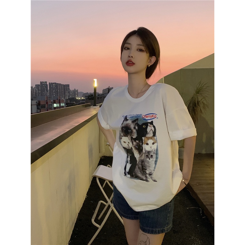 t shirt baju wanita kaos hitam lengan pendek oversize korean style kaos atasan wanita cat graphic printing kaos