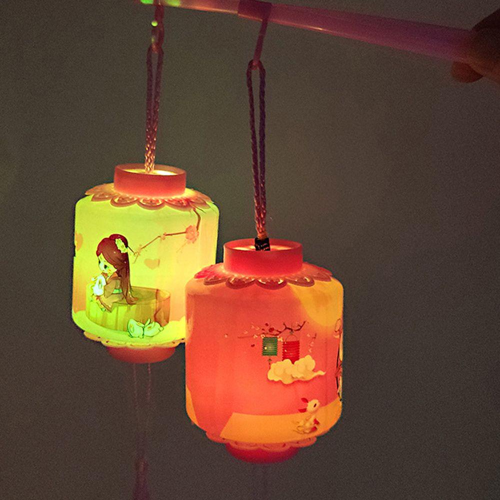 [Elegan] Led Light-emitting Lantern Portable Gaya Cina DIY Kerajinan Tangan Kartun Hewan Kelinci Lentera Gantung Kertas Bulat Lampion Mid Autumn Lamp